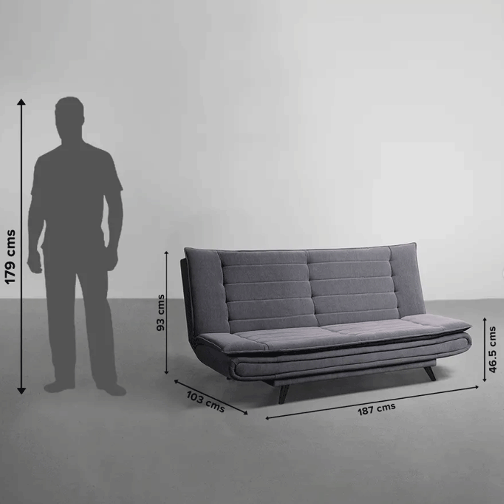 63657 SOFABED TWO - FOLDABLE 3 SEATER SOFA CUM BED, (FABRIC, ASH GREY)