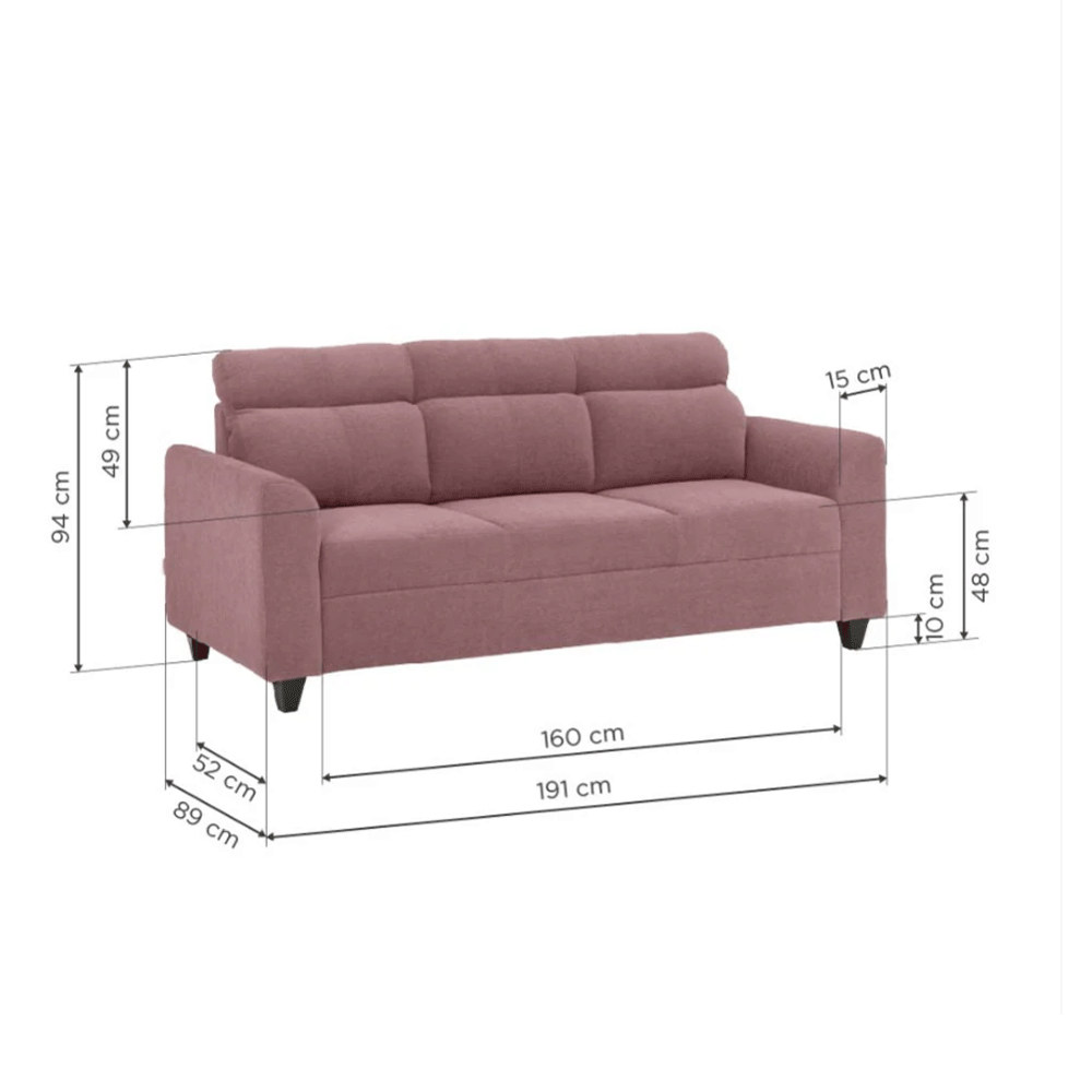 19466 DUROFLEX SOFA ZIVO PLUS 3SEATER DUSKY PINK