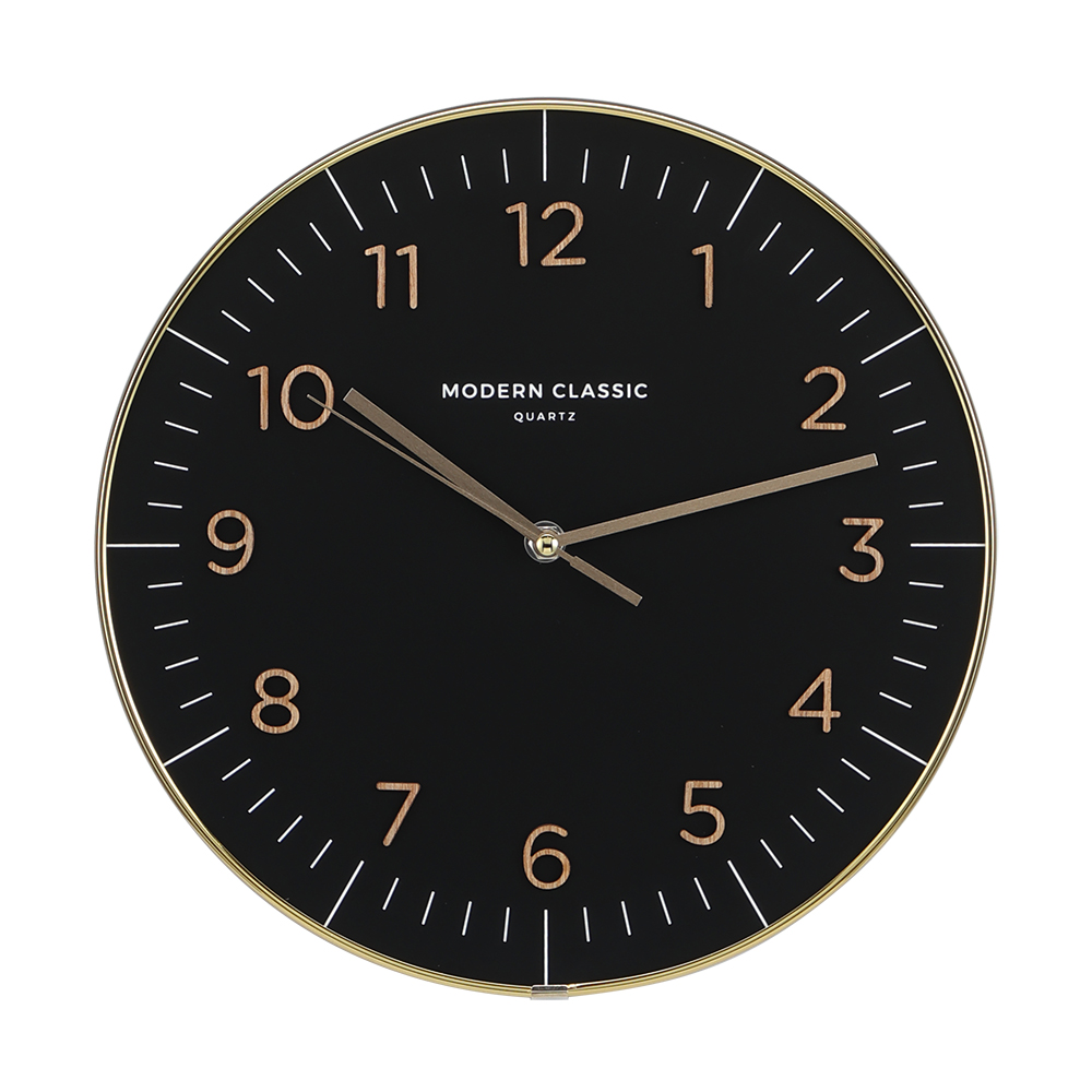 45429 TIMETOGO WALL CLOCK 12" BK/LW    