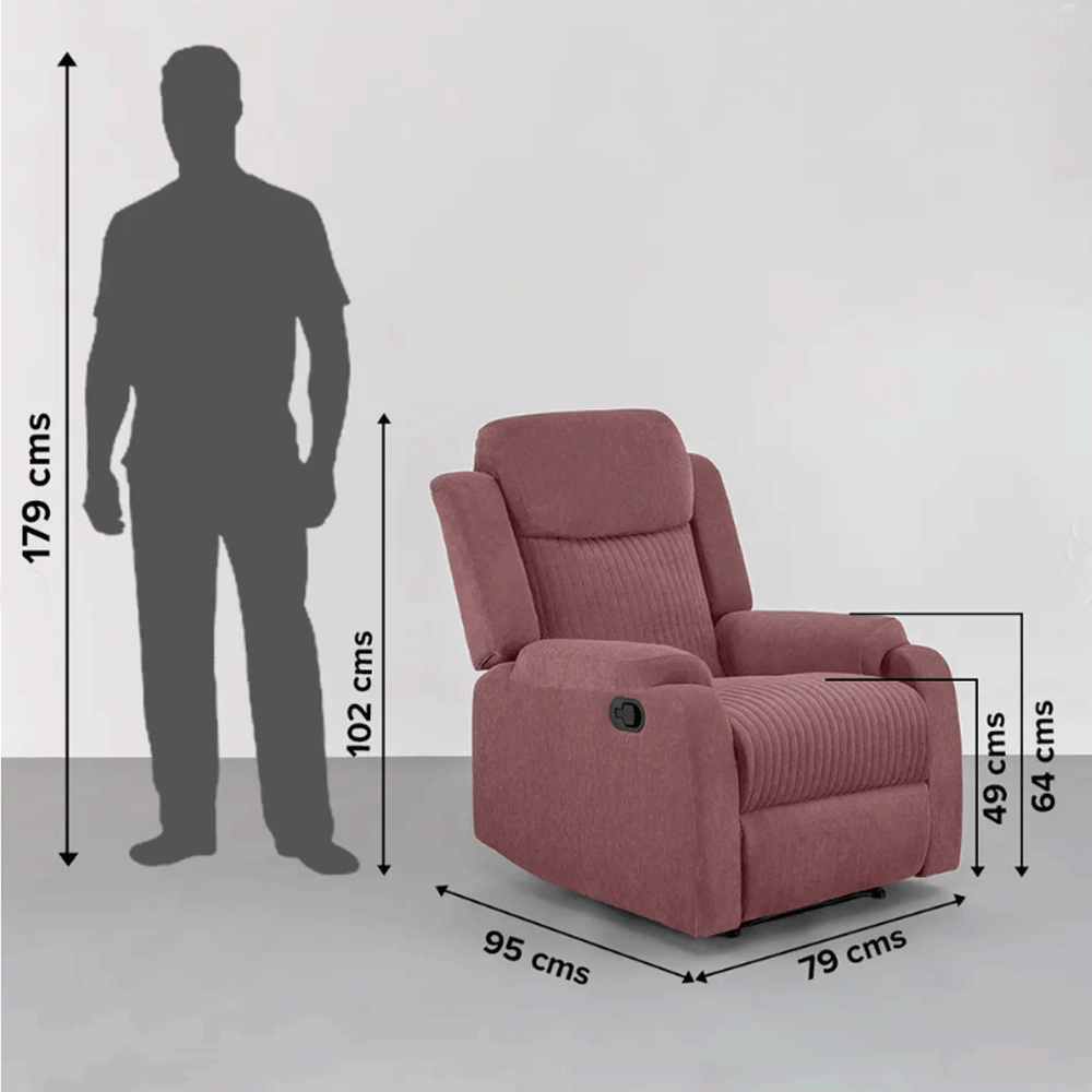 63664 DUROFLEX RECLINER RX6 - SINGLE SEATER FABRIC RECLINER (LILLY PINK)