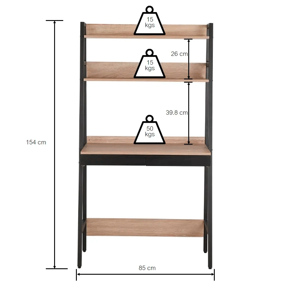 66582 VEERA HOME DESK 85 CM. NO/BK PB WITH PVC FINISHED, STEEL FRAME 