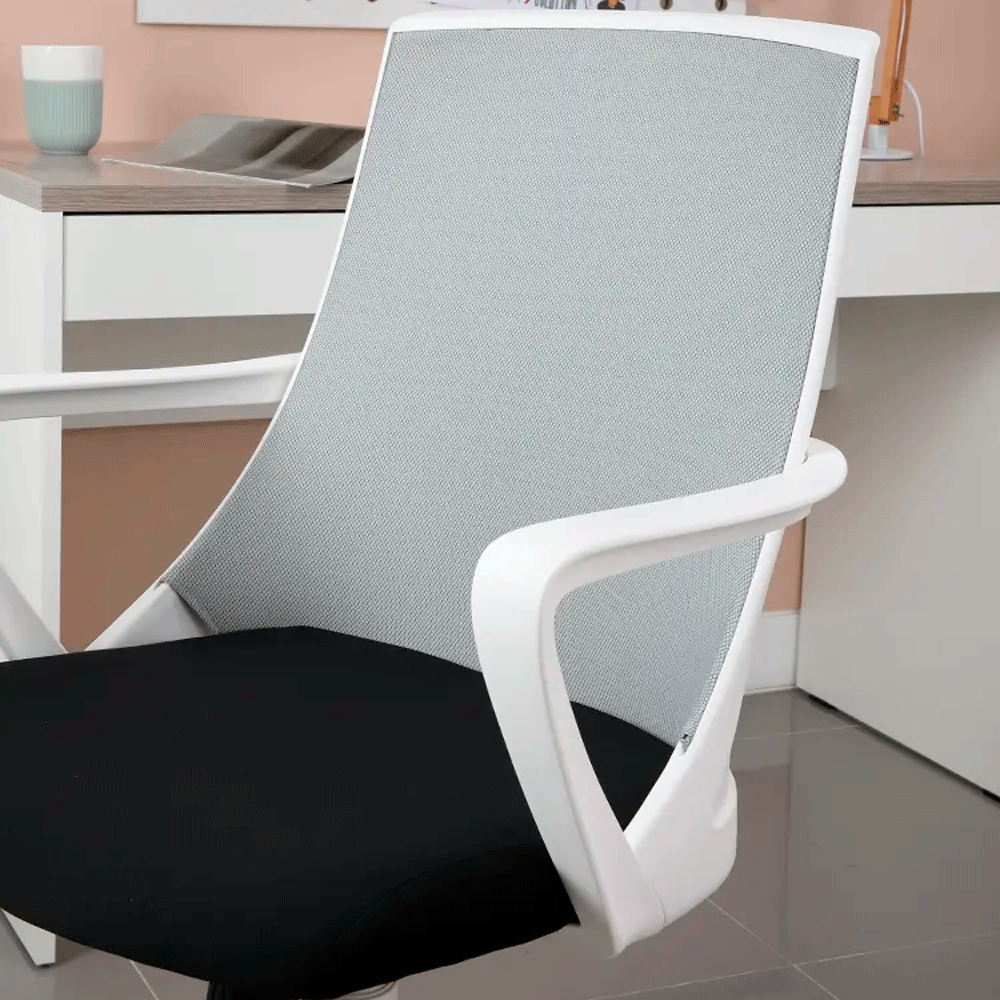 51580 WOLLARD OFFICE CHAIR MB WT/GY FABRIC UPHOLSTERY. NYLON BASE. PP ARM 