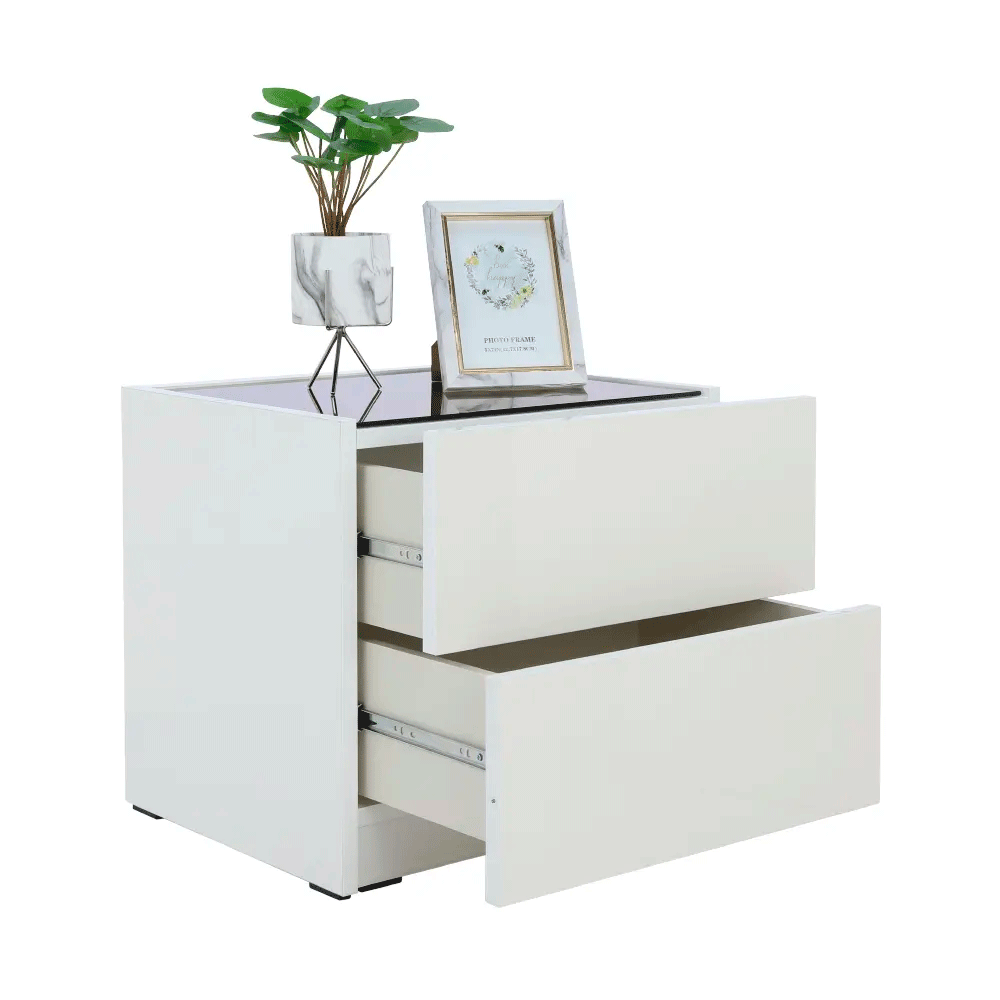 42303 BLANC NIGHT TABLE 50CM. WT PB WITH MELAMINE UV HG FINISHED 