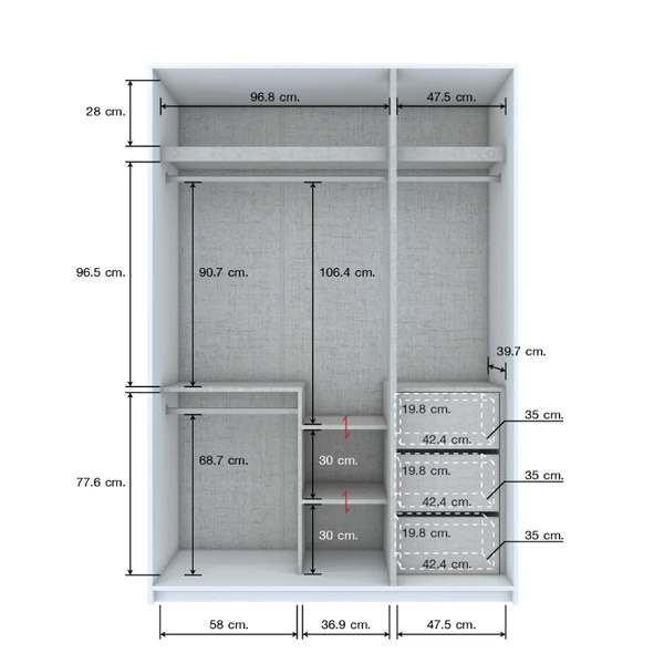 40761 BLANC 3 DOORS WARDROBE OPT-C 150CM WT#01