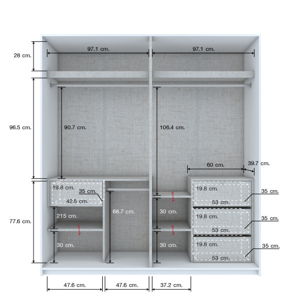 41809 BLANC 4 DOORS WARDROBE OPT-C 200CM WT#01