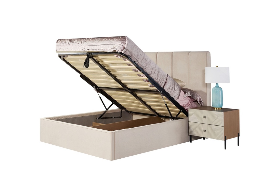 68229 BEDROOM SET #A101D: BED 5FT FABRIC, DRESSER, 2SD WARDROBE & 2N_STAND BEIGE 