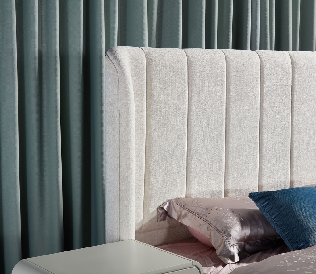 68221 BEDFROOM SET #1083: BED 5FT FABRIC, DRESSER, 6D WARDROBE & 2N_STAND BEIGE 