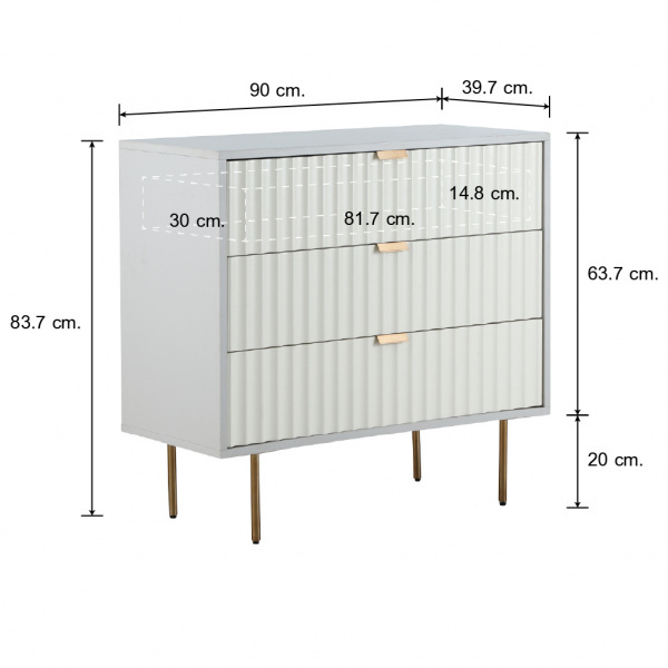 42306 COCO CHEST 3 DRAWERS 90CM LGY/WT 90X39.7X83.7CM