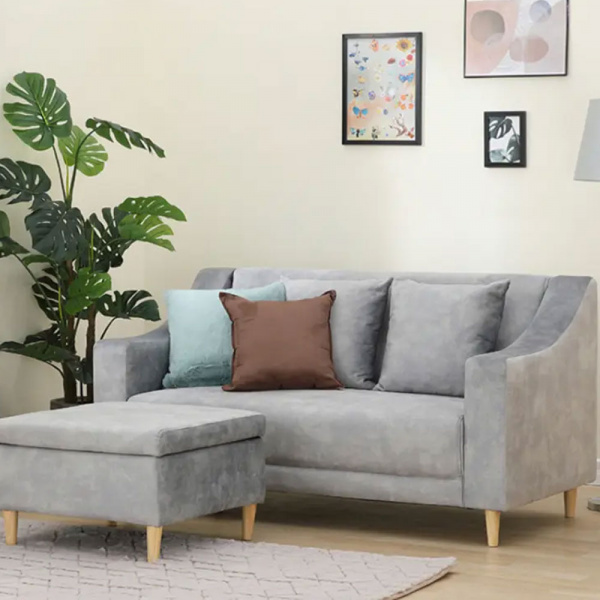 42519 DOROTHY FABRIC SOFA 2/S+STOOL LGY, 160X84X85CM