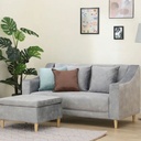 42519 DOROTHY FABRIC SOFA 2/S+STOOL LGY, 160X84X85CM