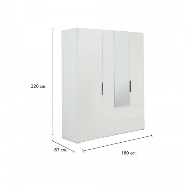 42469 MAXI WARDROBE 4 DOORS WOOD+MIRROR WT #01 180X57X220CM