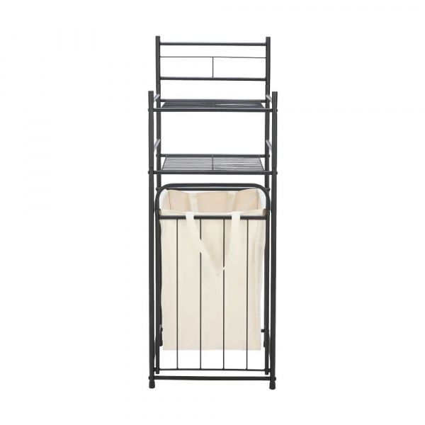 42511 MOREA/N 2-TIER BATH SHELF + HAMPER BK, 37.5X35.5X103.5CM