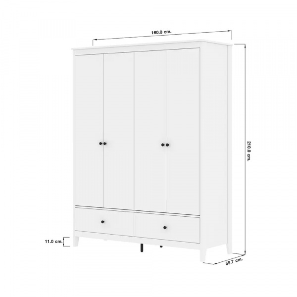 42528 SANTORINI WARDROBE 4 DOOR WT, 160X59.7X210CM