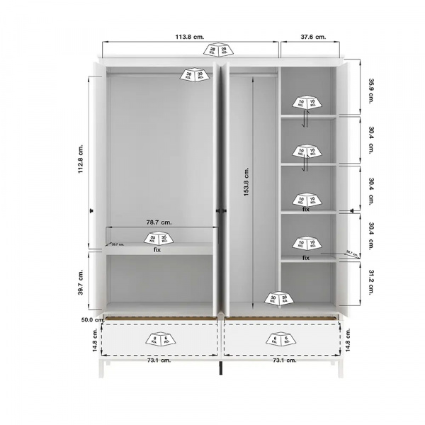 42528 SANTORINI WARDROBE 4 DOOR WT, 160X59.7X210CM