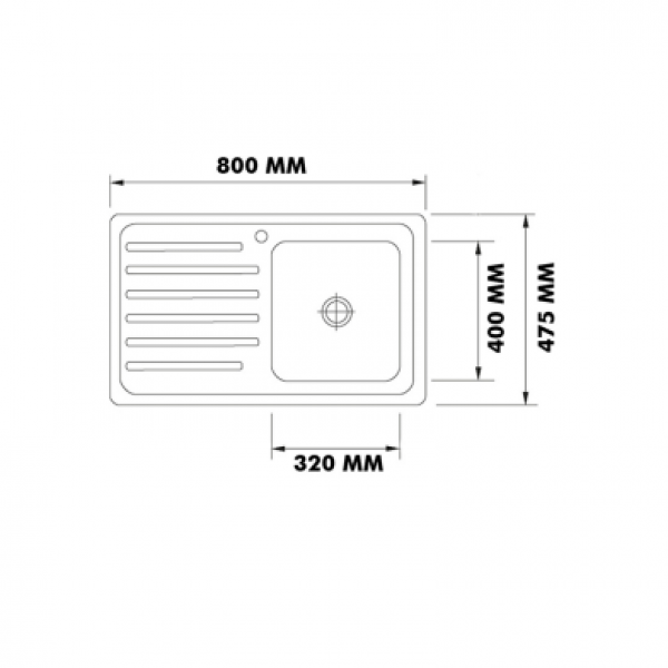 33513 S/STEEL SINK AH1001BW 800X480X180 MM W/WASTE PLUG