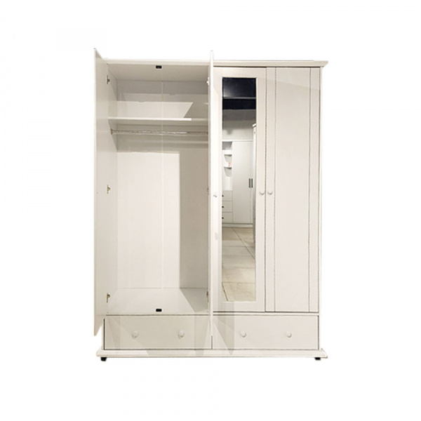 39168 WARDROBE 4 DOOR 2 DRAWER WITH MIRROR WHITE GV F24AWD