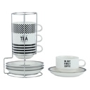 61155 BLAKY CUP+SAUCER SET WITH STAND WT/BK   