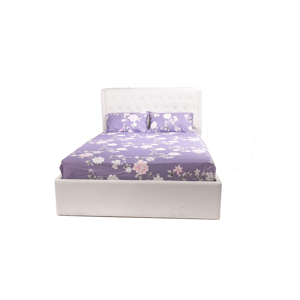 63544 WOODEN BED WHITE LEATHER HEADBOARD 152X191CM QK-1076