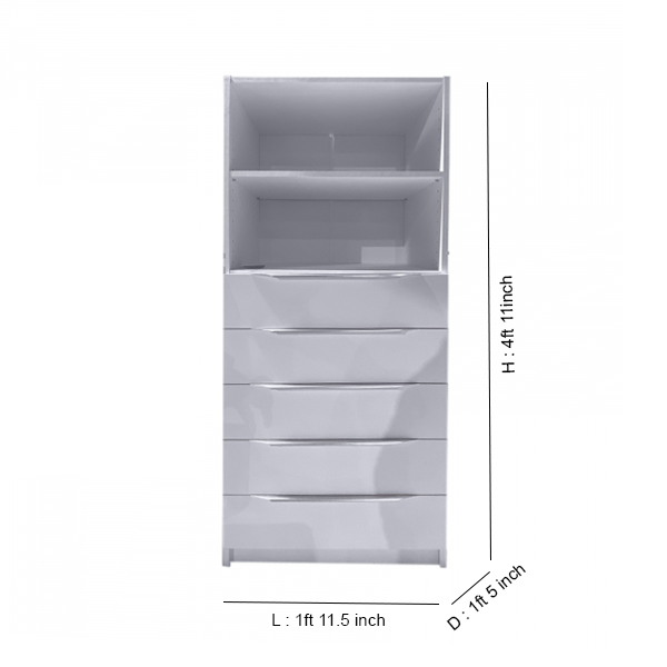 30633 2 SHELVES 5 DRAWERS CABINET GV M515M 1490X608X430MM WHITE MELAMINE