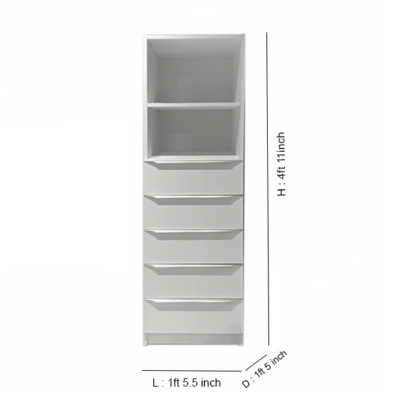 30632 2 SHELVES 5 DRAWERS CABINET GVM515 1490X450X430MM WHITE MELAMINE