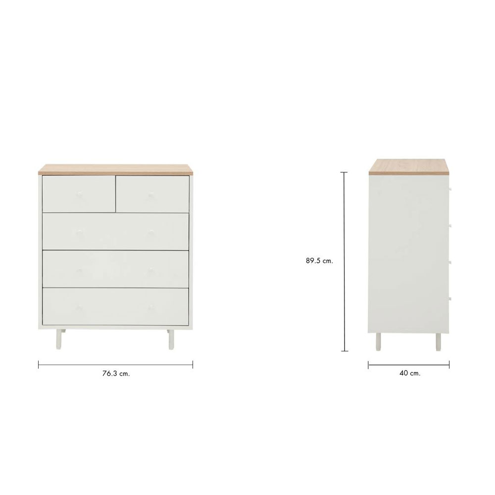 66525 MINIMAL CHEST OF 5 DRAWERS 80CM WT/LW 