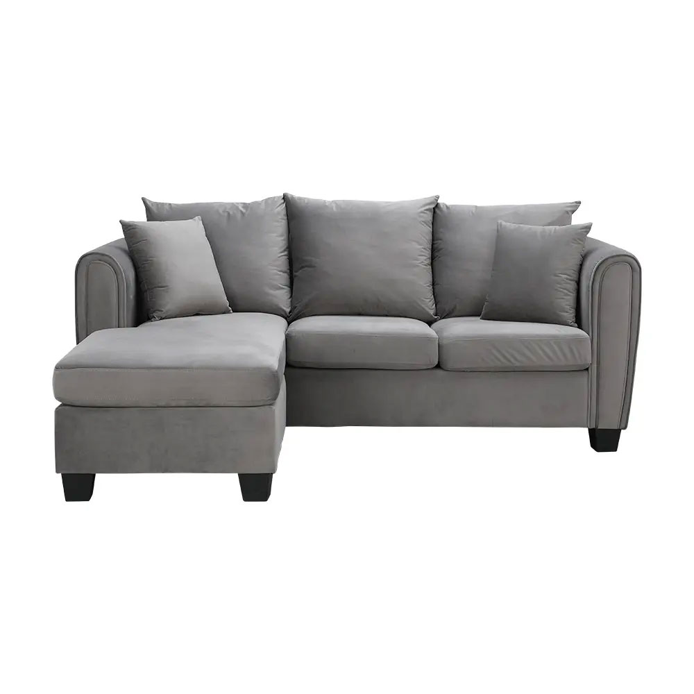 42537 LUCY VELVET FABRIC L-SHAPE SOFA DGY