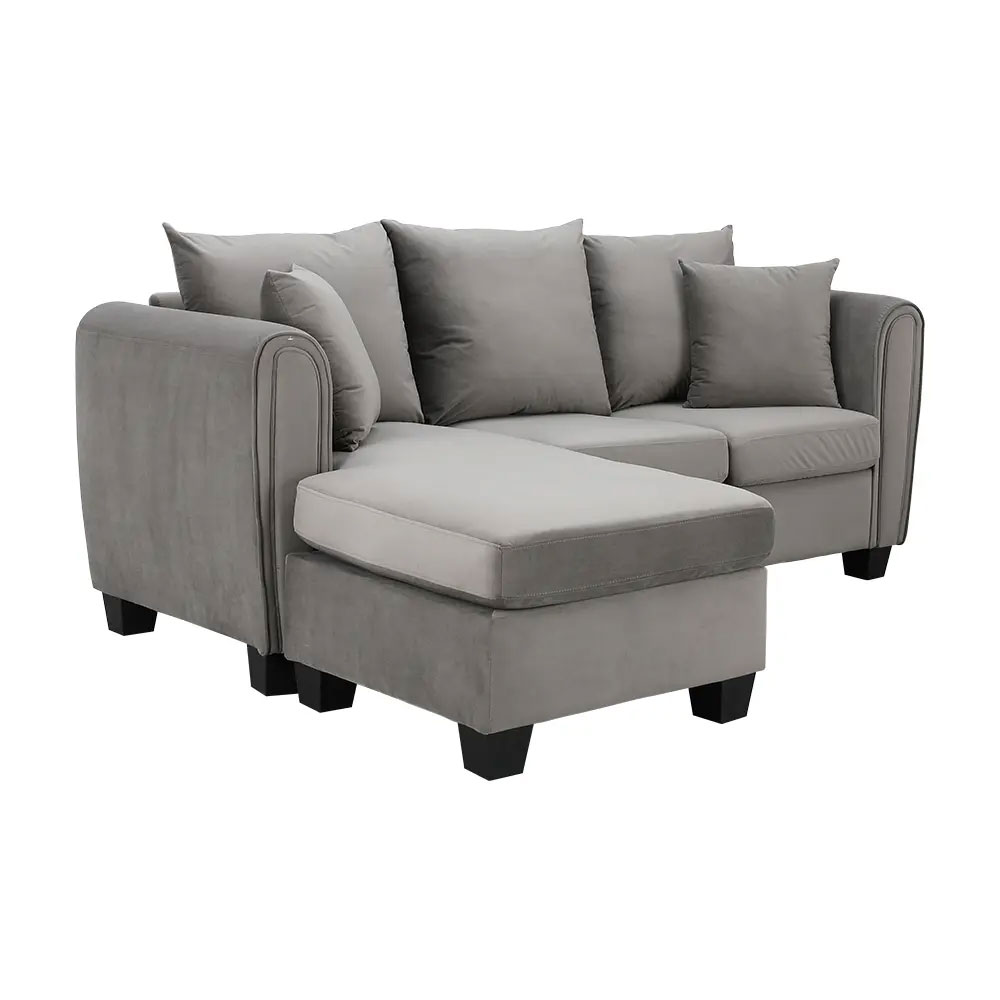 42537 LUCY VELVET FABRIC L-SHAPE SOFA DGY