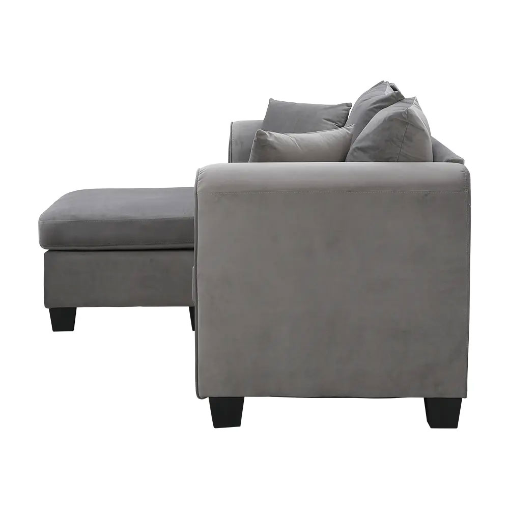 42537 LUCY VELVET FABRIC L-SHAPE SOFA DGY