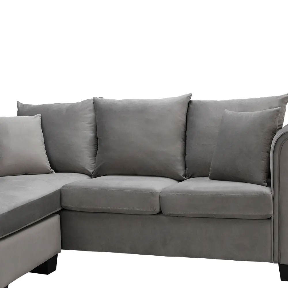 42537 LUCY VELVET FABRIC L-SHAPE SOFA DGY