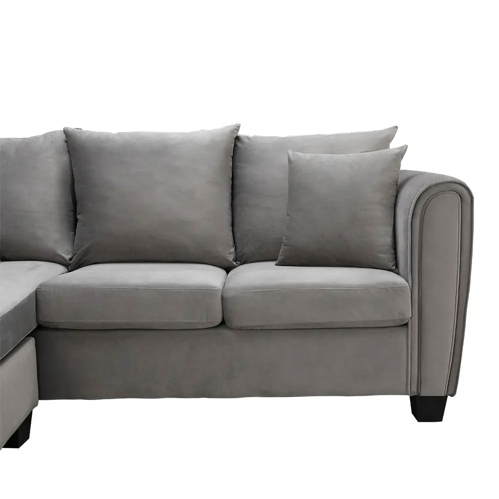 42537 LUCY VELVET FABRIC L-SHAPE SOFA DGY