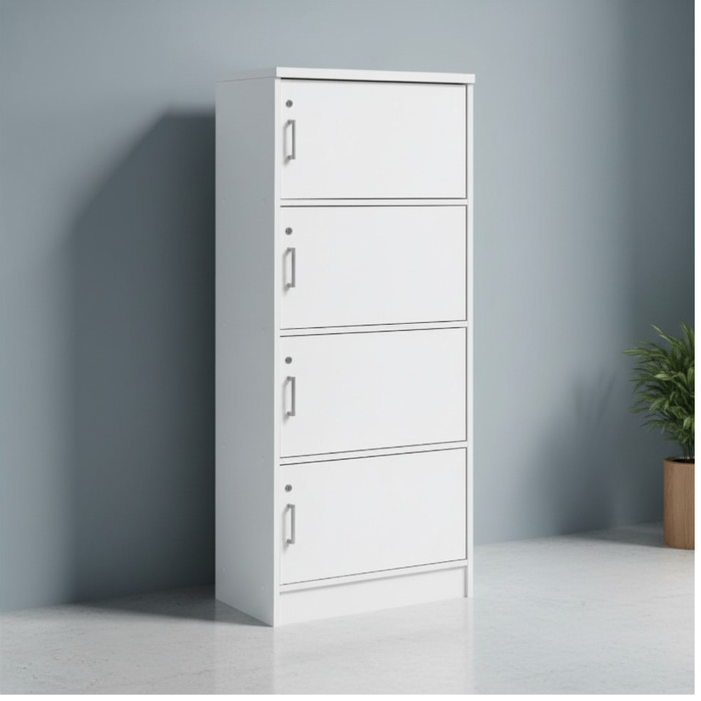 [17374] 17374 STORAGE CABINET 4 DOOR (W/LOCK)- SUPER WHITE 1.55X0.6X0.42M - GV 4616(LO)