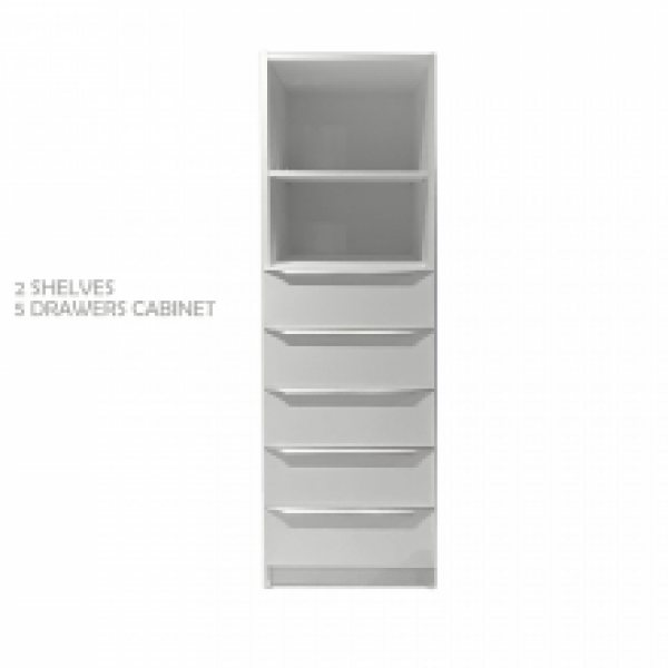 [30632] 30632 CABINET 2 SHELVES 5 DRAWERS GVM515 1490X450X430MM WHITE MELAMINE