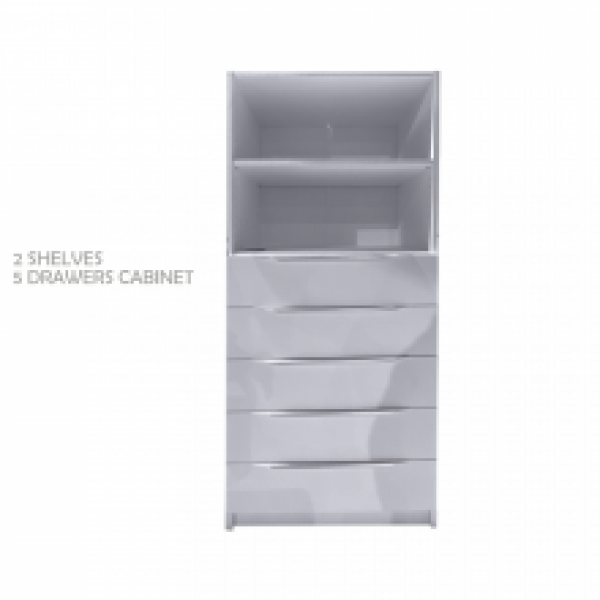 30633 CABINET 2 SHELVES 5 DRAWERS GV M515M 1490X608X430MM WHITE MELAMINE