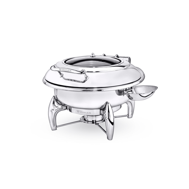 [31333] 31333 WILMAX ROUND CHAFING DISH GLASS LID WITH STAND 20.5" WL-559911/AB
