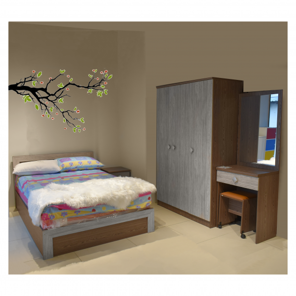35547 TUCSON BED ROOM SET 4 FT GV B04 TCN WITH SIDE TABLE , DRESSER, 3 D WARDROBE AMERICAN OAK
