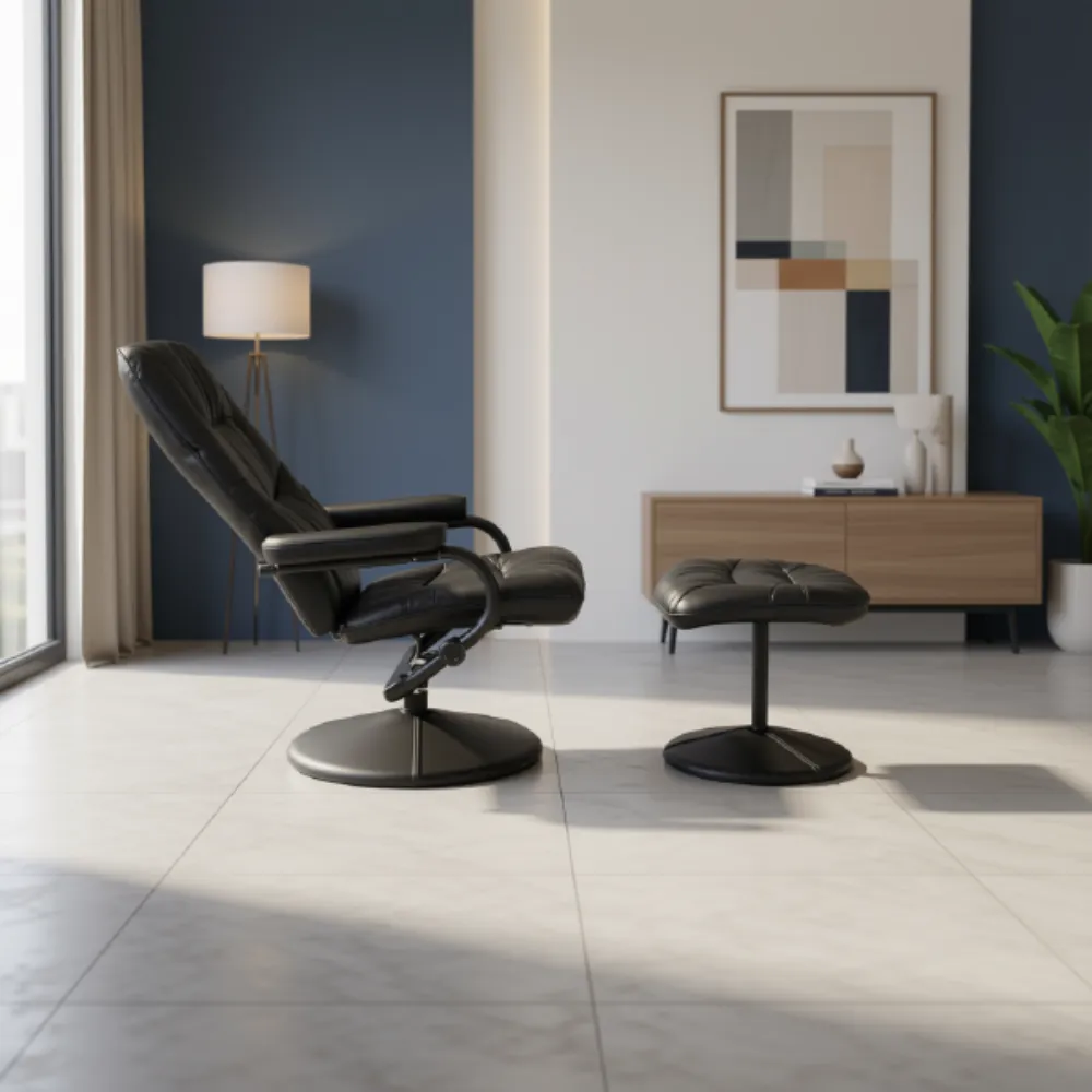 41187 H-THAZAR PVC RELAX CHAIR+STOOL BK
