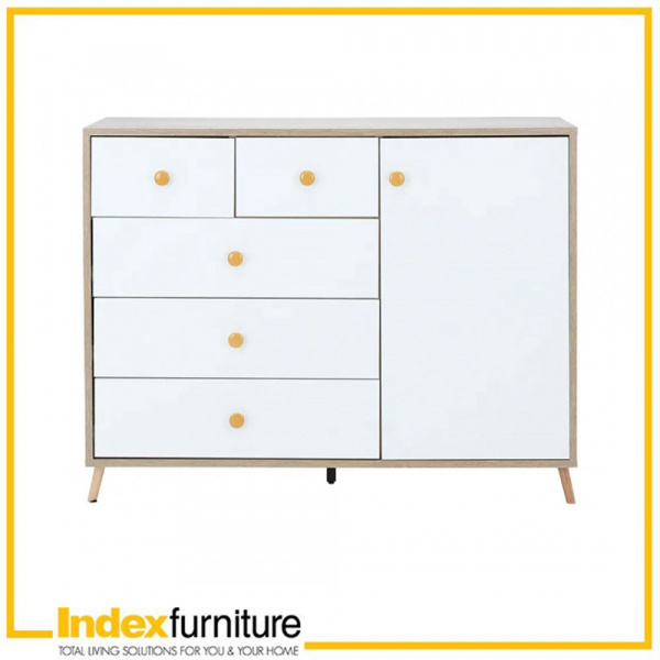 42499 ORCHID CHEST 1DR+5DRAWERS NT/WT 100X38X77CM