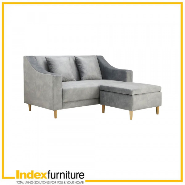 [42519] 42519 DOROTHY FABRIC SOFA 2/S+STOOL LGY, 160X84X85CM