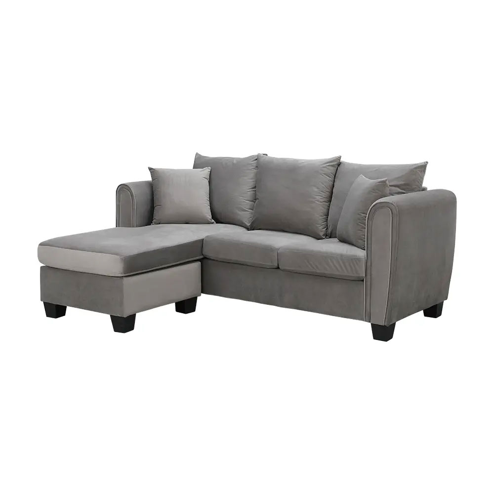 [42537] 42537 LUCY VELVET FABRIC L-SHAPE SOFA DGY