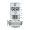 61155 BLAKY CUP+SAUCER SET WITH STAND WT/BK   