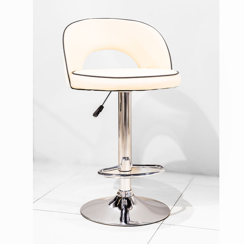 63554 BAR STOOL CREAM  PU, BLACK PIPING, CHROME LEG  BS-309 
