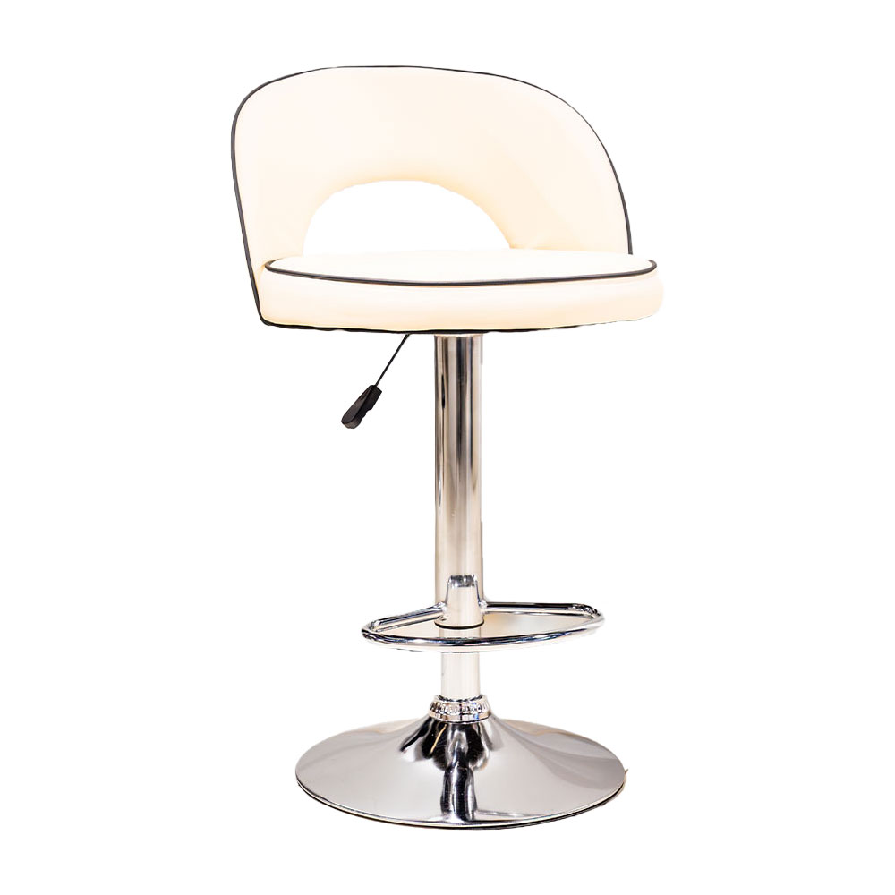 63554 BAR STOOL CREAM PU, BLACK PIPING, CHROME LEG BS-309 