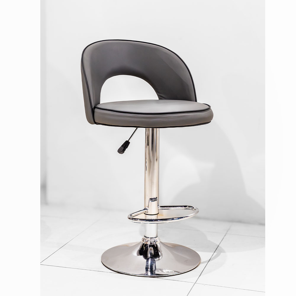 63555 BAR STOOL GREY PU, BLACK PIPING, CHROME LEG  BS-309 