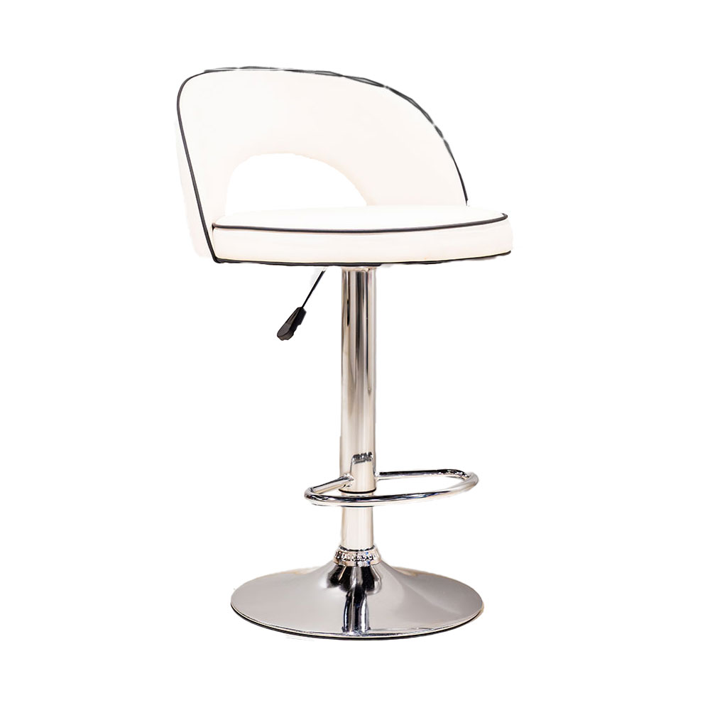 63556 BAR STOOL WHITE PU, BLACK PIPING, CHROME LEG BS-309 