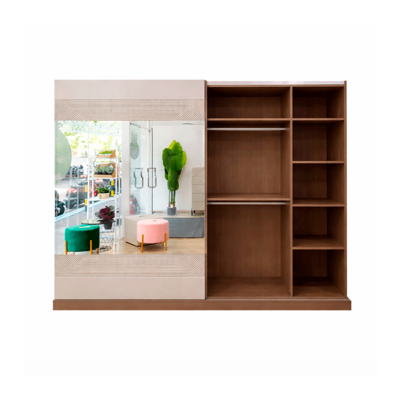 68232 2DOOR SLIDING WARDROBE #101D WITH MIRROR, LED HANGER & 2DRAWER 