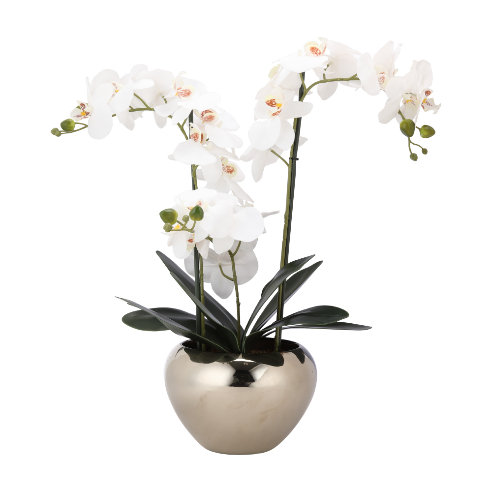 66565 FALEEN ORCHID IN POT H53CM WT/SV POLYESTER,PE, EVA,CERAMIC,METAL
