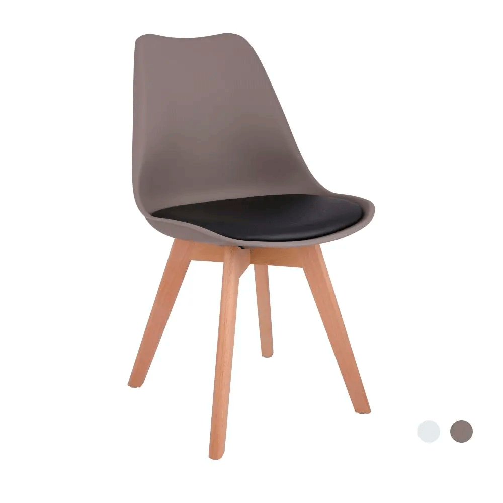 51577 KIEL PLASTIC CHAIR OT/NT PP,PVC SEAT CUSHIONS, BEECH WOOD LEGS 