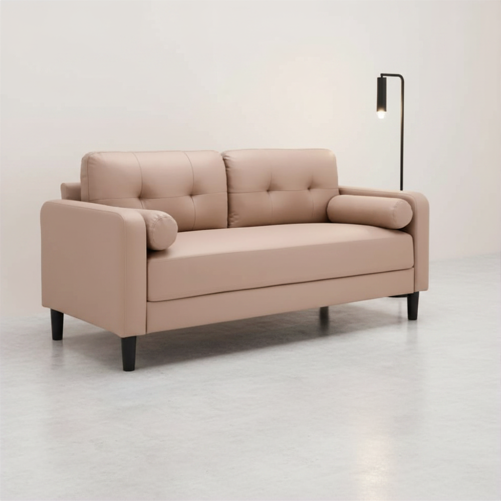 [66578] 66578 RAFFY FABRIC SOFA 3/S LBN FABRIC UPHOLSTERED, PLASTIC LEGS 