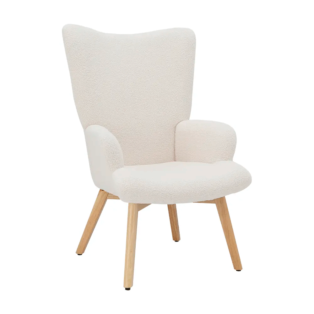 66584 MILANA FB SOFA 1/S WT TEDDY FABRIC, FOAM, RUBBER WOOD 