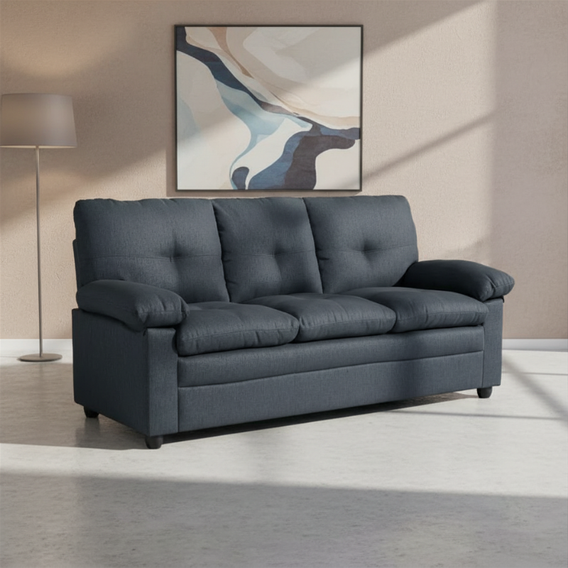 42262 AUGUSTA FABRIC SOFA 3/S DGY FABRIC UPHOLSTERY. WOOD FRAME 